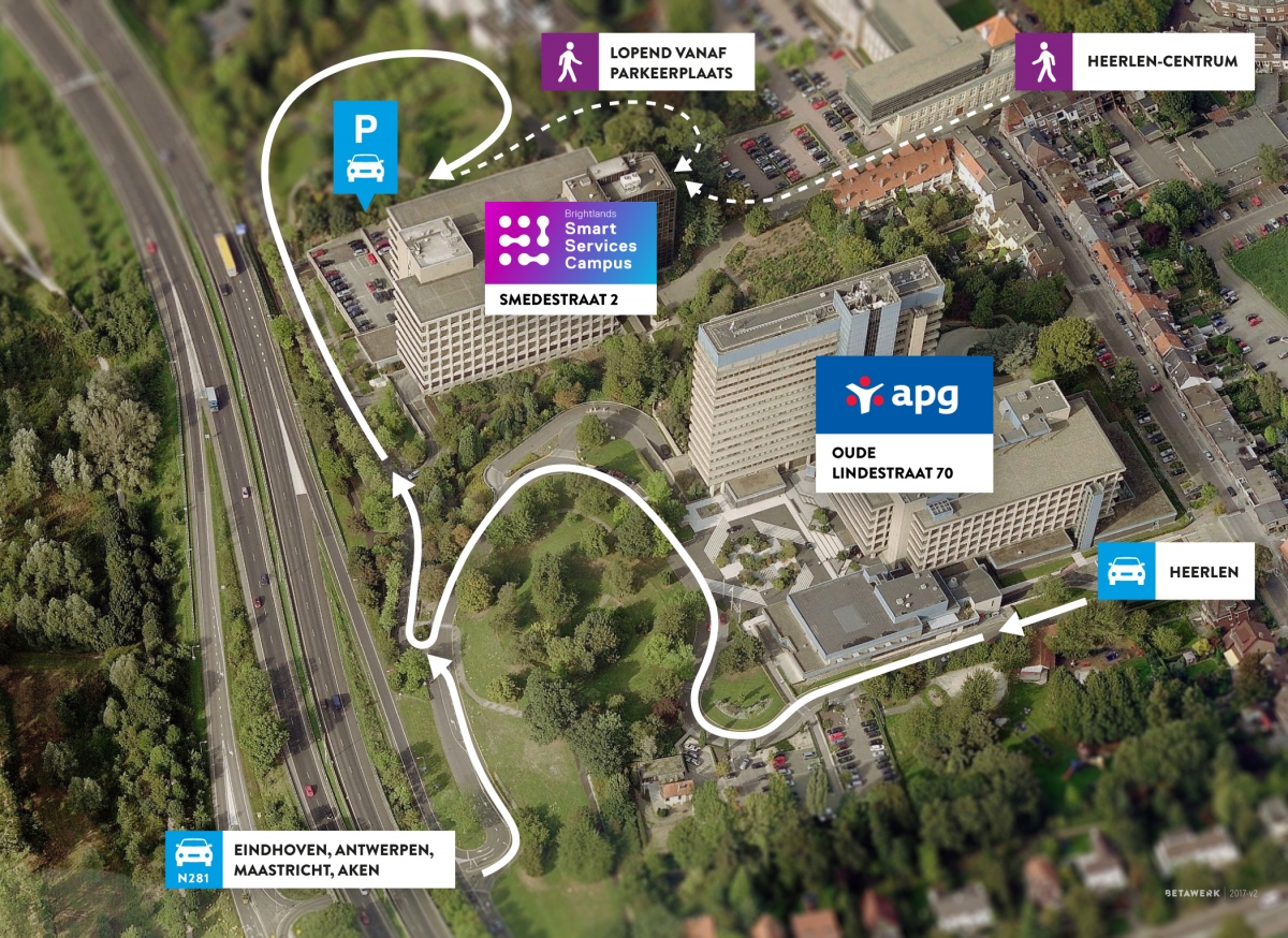 Overzichtsfoto van de Brightlands Smart Services Campus op het terrein van APG in Heerlen