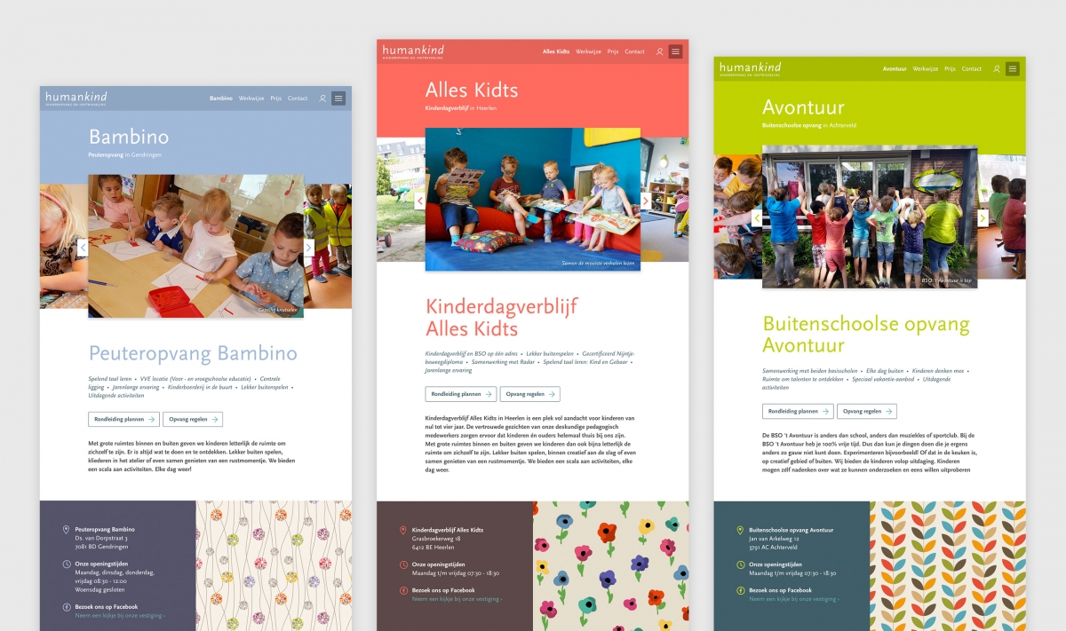 Landingspagina's voor Peuteropvang, Kinderdagverblijf en Buitenschoolse opvang